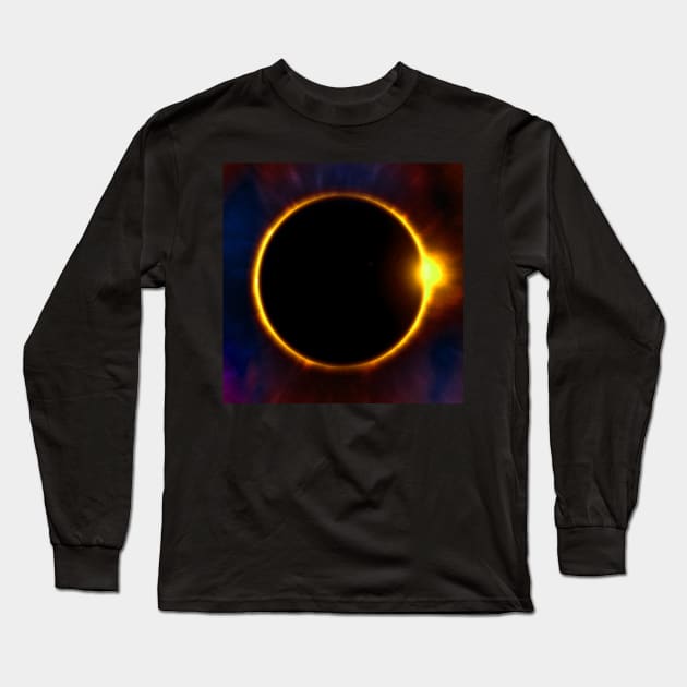 Cool black with eclipse graphic art design. Perfect for those interested in the moon cycles, sun and stars Long Sleeve T-Shirt by tamdevo1